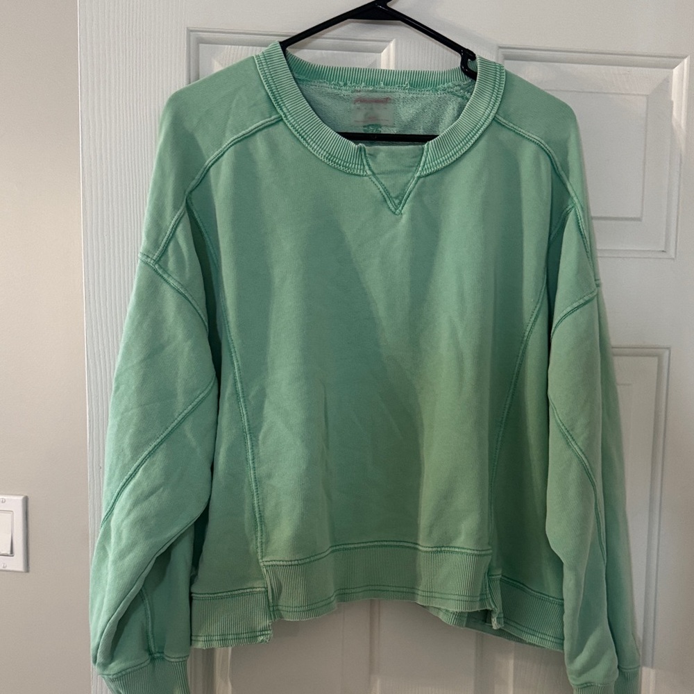 Free people X HATCH Green pullover Sweatshirt size medium, has stain see photo